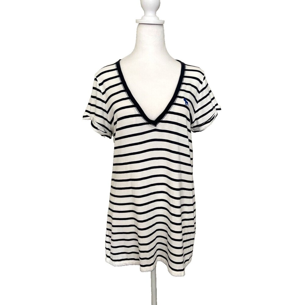 Vintage Y2K Abercrombie & Fitch Striped Tee Sz M Navy 2000s Retro Preppy NWOT